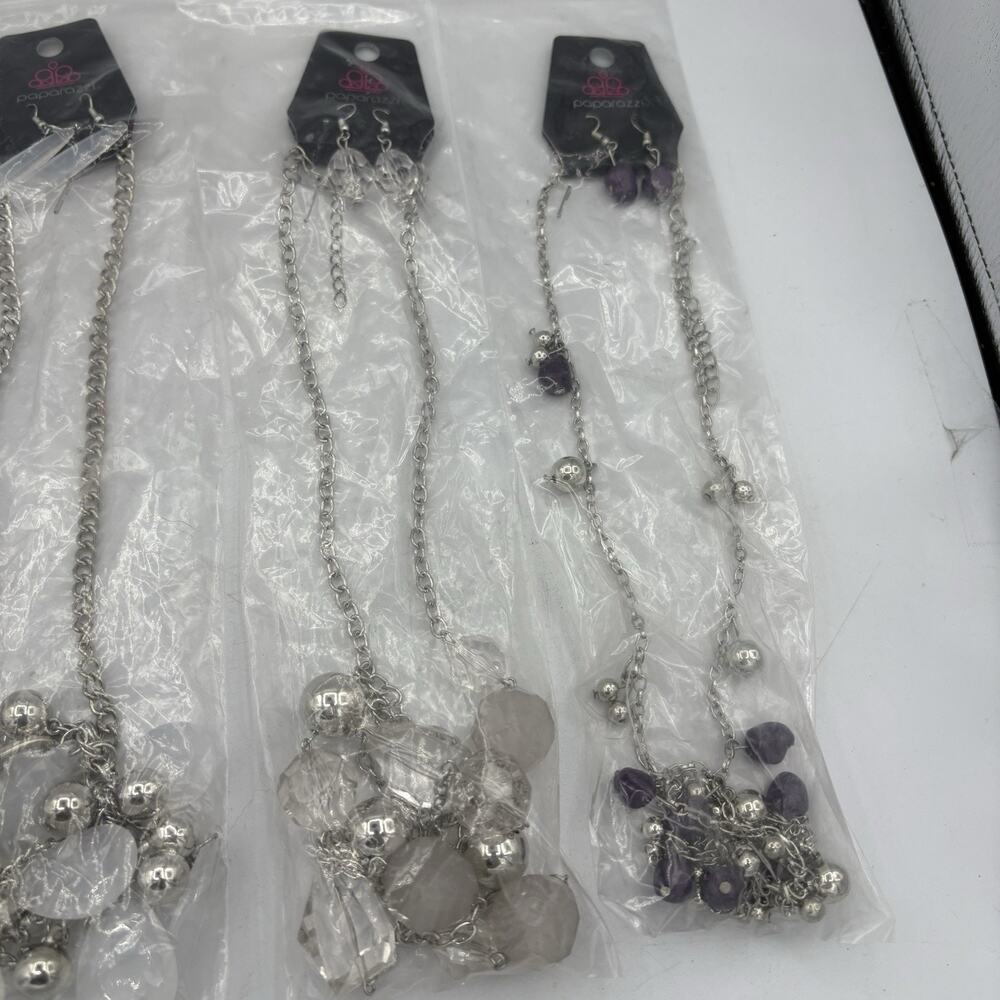 Paparazzi Necklaces Earrings Combo Lot of 5 Sets Balls Silver White - Picture 6 of 10